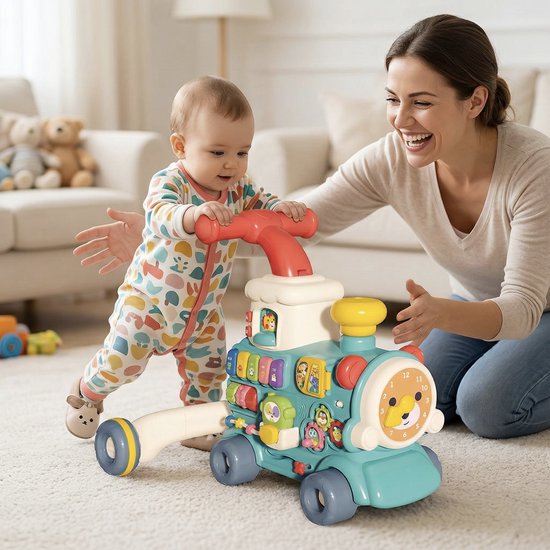 OODBLUE 3-in-1 Baby Walker Trein – Loopwagen Baby – Push Walker met Activiteitenpaneel – Educatief Babyspeelgoed met Muziek – Vanaf 1 Jaar