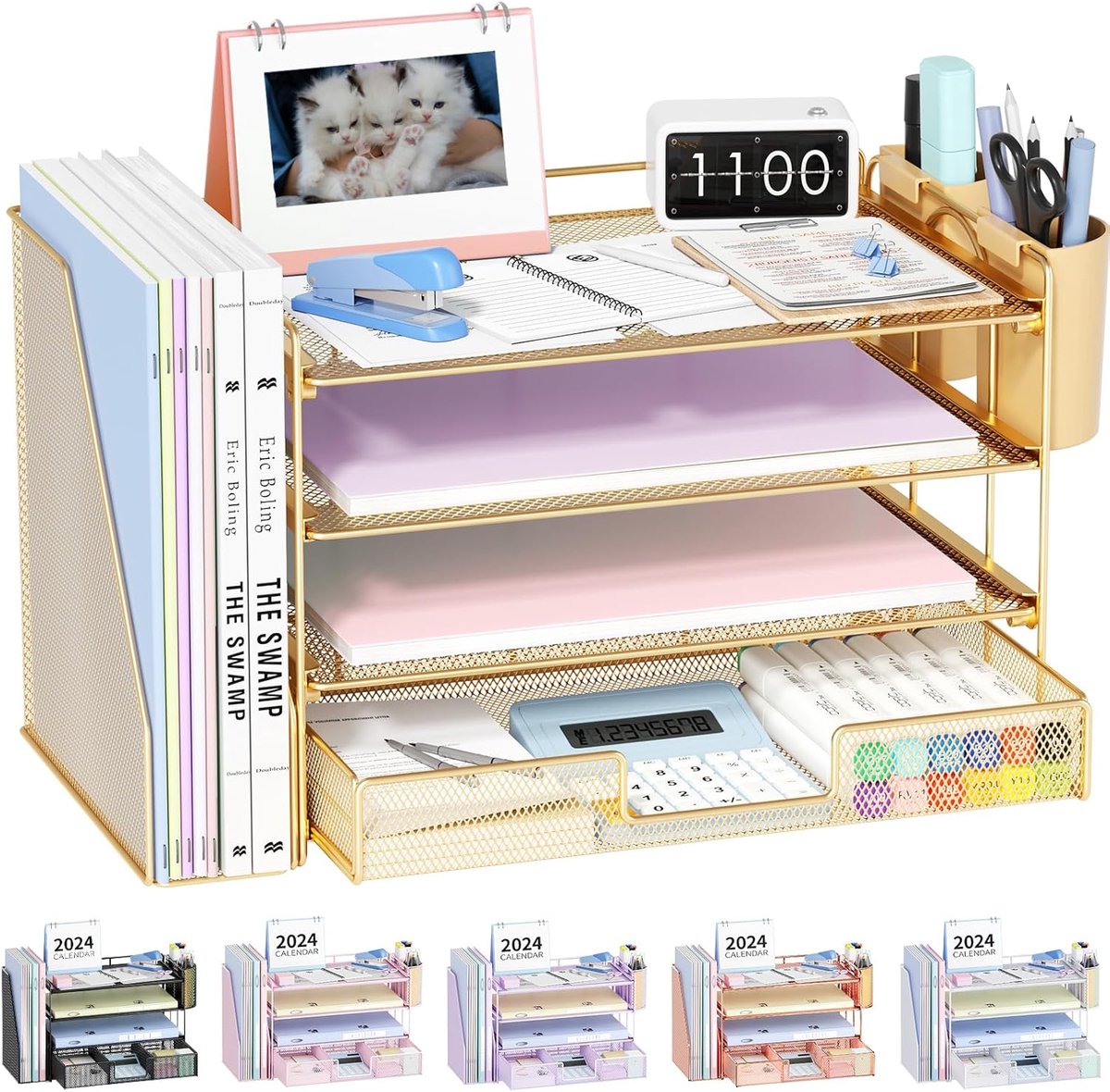 Bureau Organizer - Opbergrek Lade - Kantoor Werkplek - 9 Compartimenten - Goud