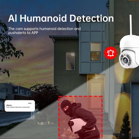 Beveiligingscamera, 3 MP HD Beveiligingscamera, Met SD kaart slot en Wifi. Werkt in de Tuya app. (wit) (GRATIS APP ZONDER RECLAME OF ABBONEMENT) — afbeelding 5
