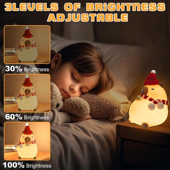 Capybara Nachtlamp - Kind Verlichting - Slaapkamer Decoratie - Oplaadbaar USB - 10x10x10 cm - Meerkleurig — afbeelding 5