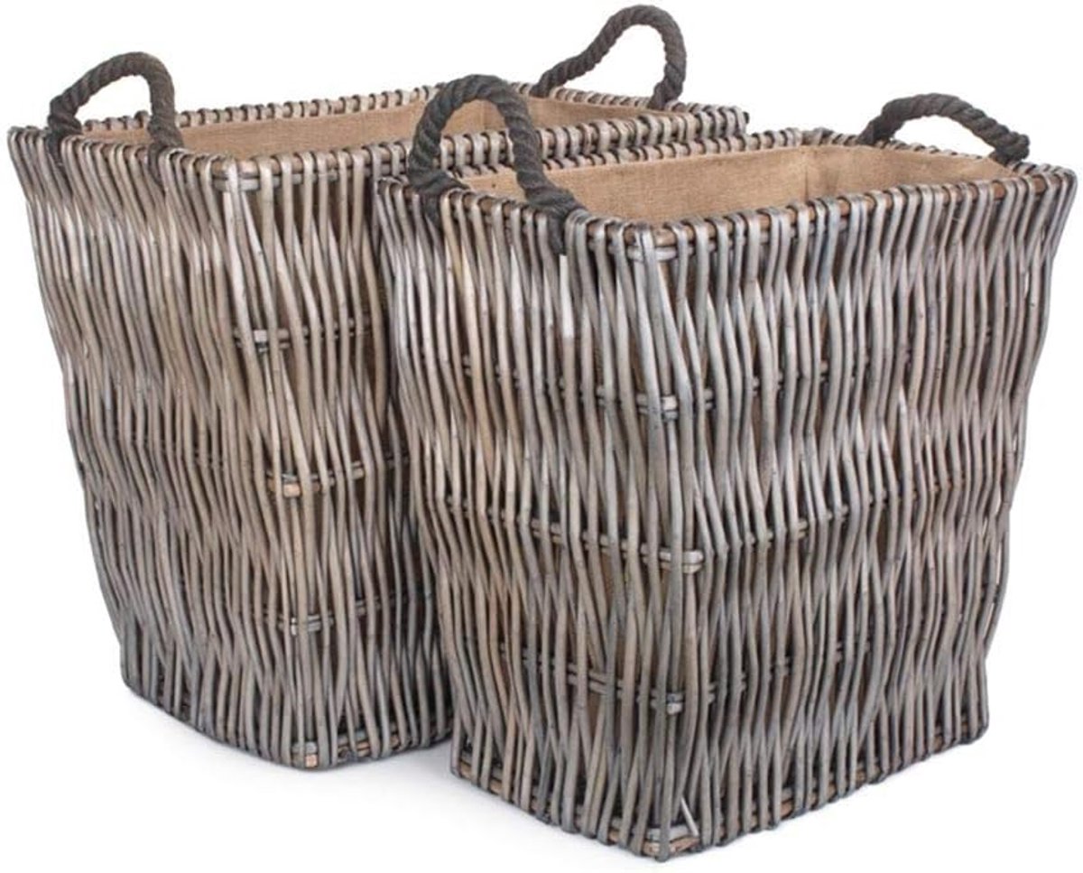 Rieten Mand - Opbergmand - Decoratie Opslag - Set van 2 - 56x37x50 cm - Natuurlijk