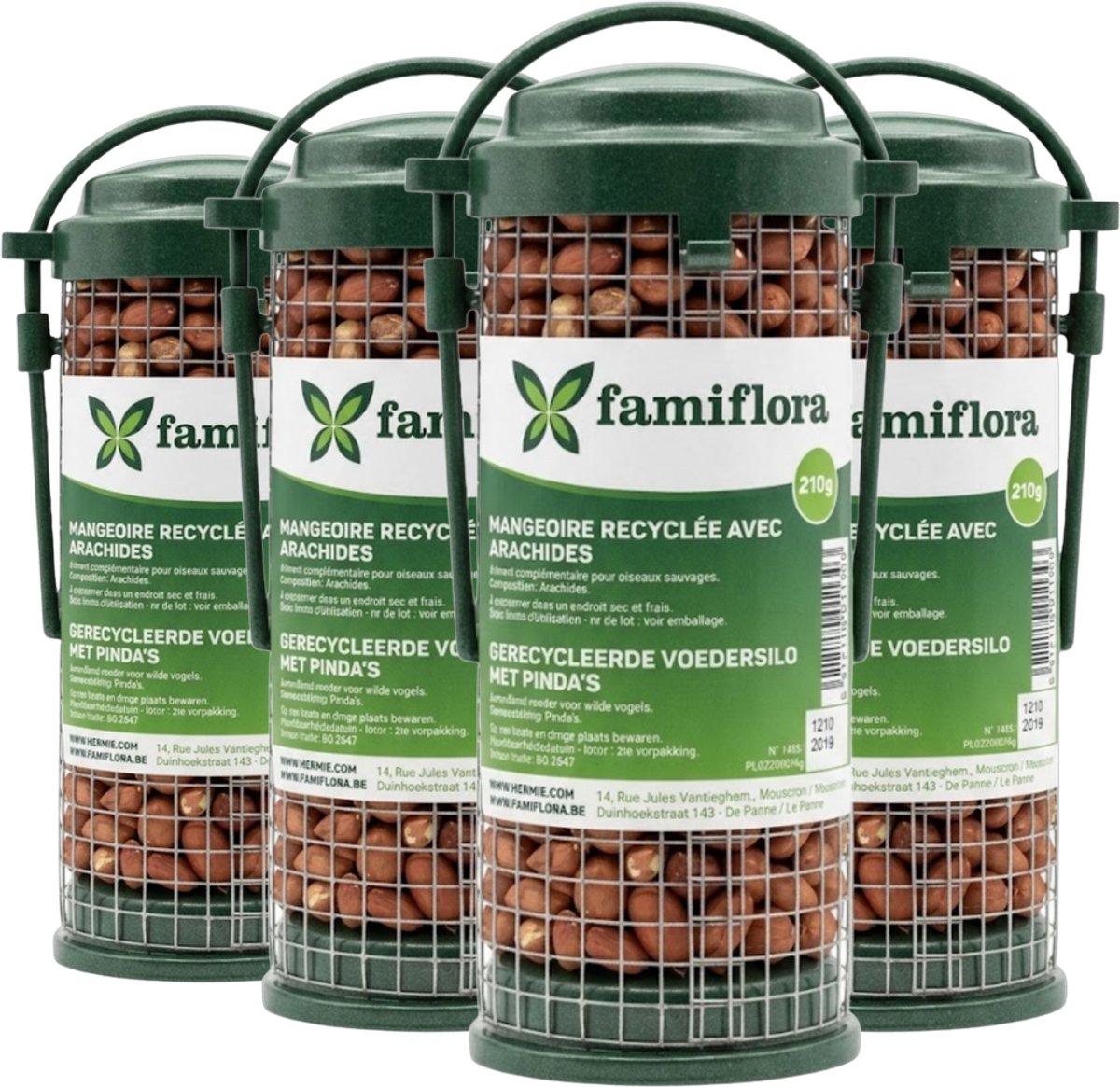 Famiflora Voedersilo Pinda's - 4 stuks (840 gram) - Gerecycleerd - Buitenvogels - 210g per stuk - Voor tuinvogels - Volledig recyclebaar materiaal - Inclusief 210g pinda's - Klassiek en stevig ontwerp