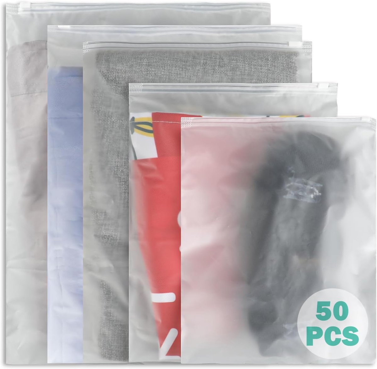 Herbruikbare Ritszakken - Opbergzakken Sluiting - Kleding Organiseren - 50 Stuks 5 Maten - Waterdicht Robuust - Transparant