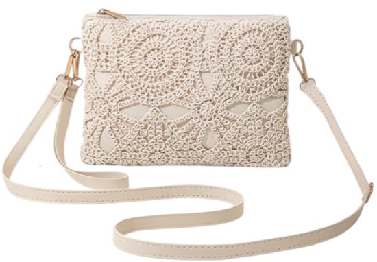 Ibiza Tasje - Crème/Crème | Telefoontasje / Strandtasje | 21 x 16 x 1,5 cm | Fashion Favorite