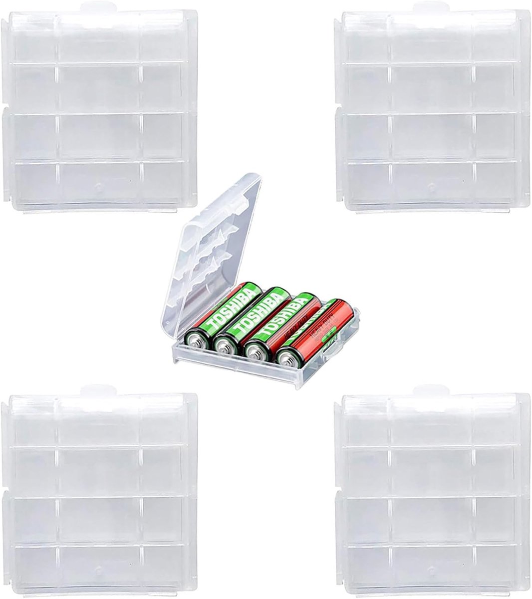 Batterij Opbergdoos - Batterij Houder - Batterijen Organiseren - Compact en Draagbaar - 6.6 x 6.1 x 1.6 cm - Transparant