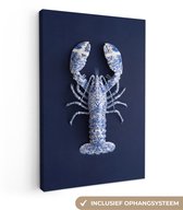 Canvas schilderij 80x120 cm - Exclusieve wanddecoratie Kreeft - Porselein - Delfts - Blauw - Muurdecoratie woonkamer - Slaapkamer decoratie - Kamer accessoires - Schilderijen op canvas