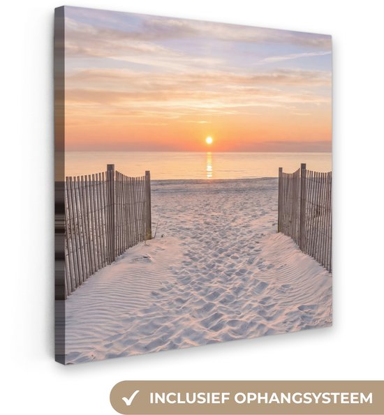 Canvas schilderij 90x90 cm - Exclusieve wanddecoratie Zonsondergang - Strand - Zand - Muurdecoratie woonkamer - Slaapkamer decoratie - Kamer accessoires - Schilderijen op canvas