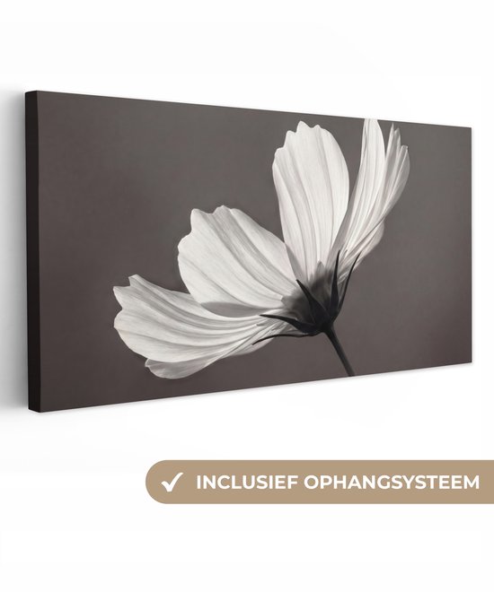 Canvas schilderij 100x50 cm - Exclusieve wanddecoratie Bloem - Minimalistisch - Zwart - Wit - Muurdecoratie woonkamer - Slaapkamer decoratie - Kamer accessoires - Schilderijen op canvas