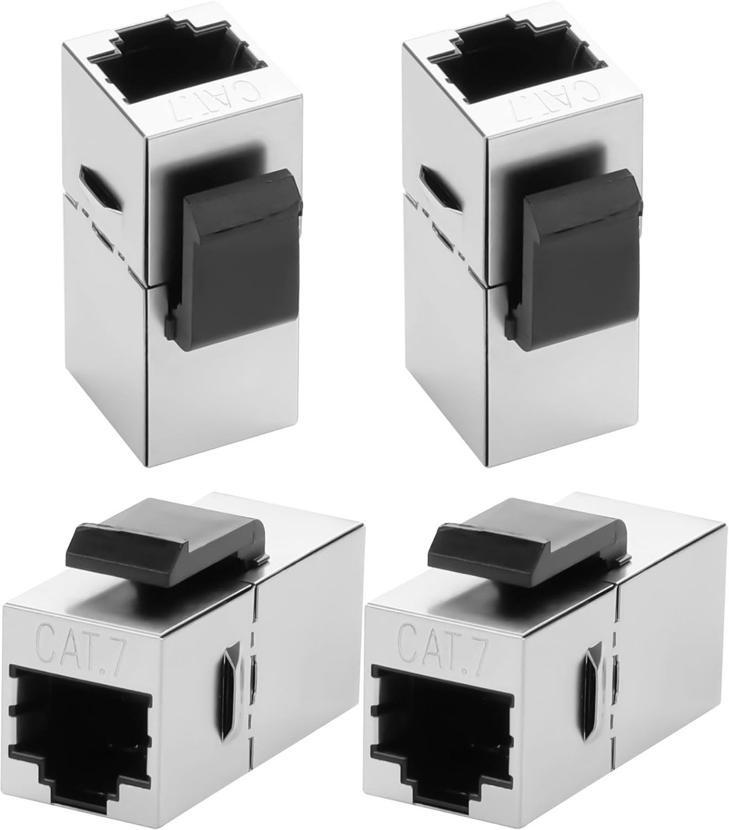 Keystone Koppeling - RJ45 Bus Verbinding - Netwerk Uitbreiding - Afgeschermde Inline Stekker - 4 Stuks - Zilver