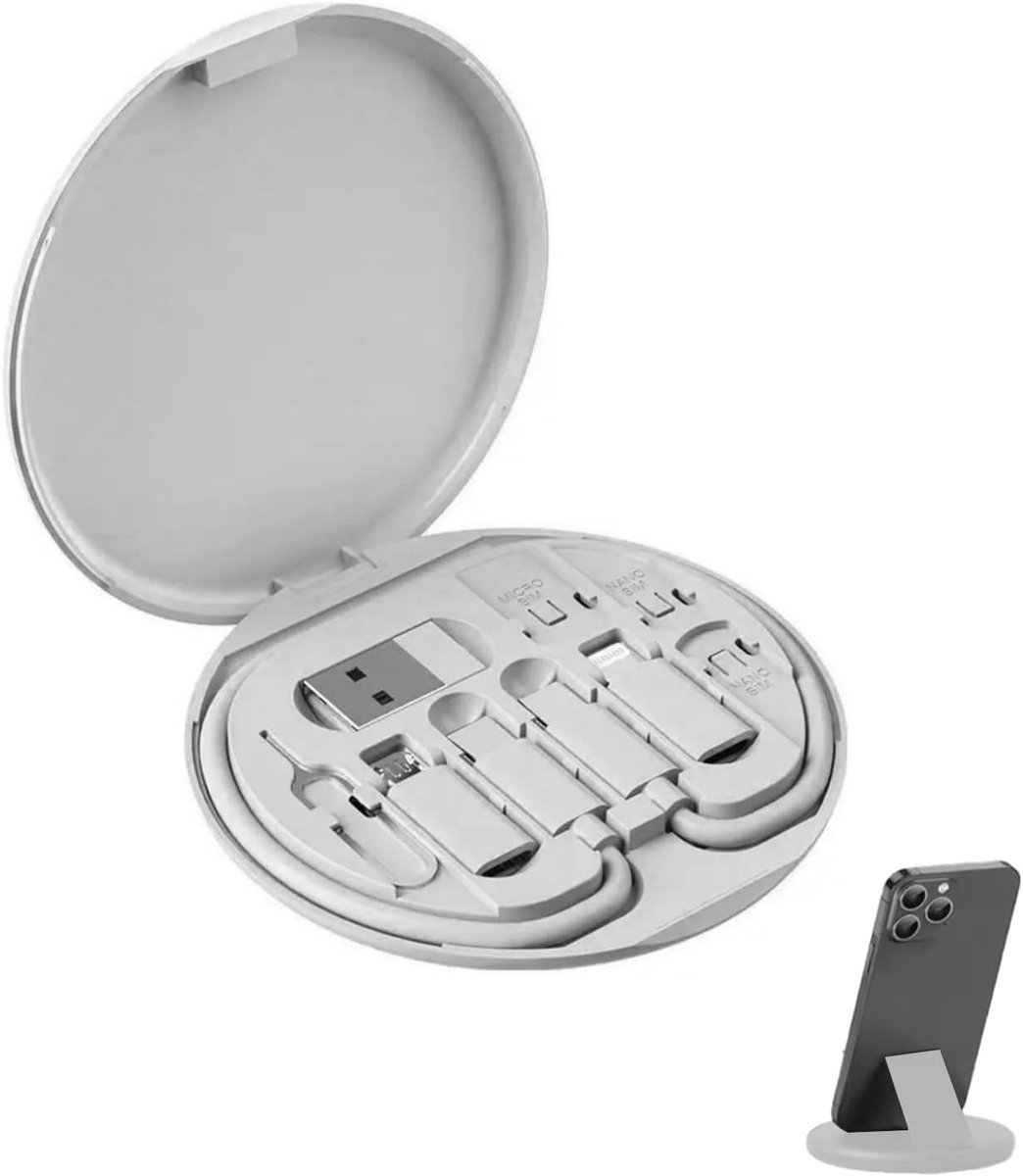 9-in-1 Kabel Set - Reis Adapter - Data Overdracht - Ingebouwde Telefoonhouder - 10.8 x 9 x 1.9 cm - Grijs