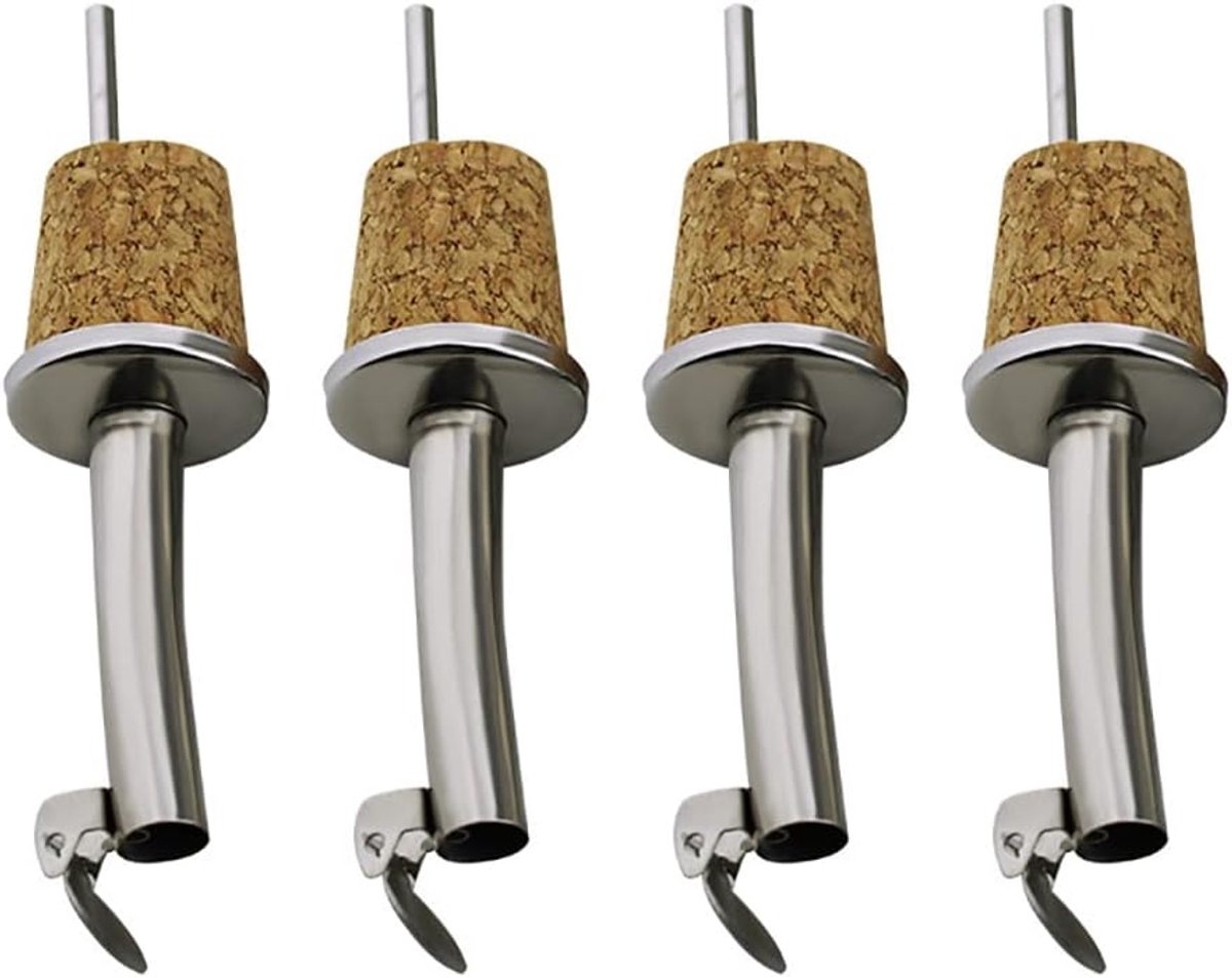 Flessen Schenker - Wijn Kurk - Fles Afsluiten - Roestvrij Staal - 9cm Lengte - Houtkleur