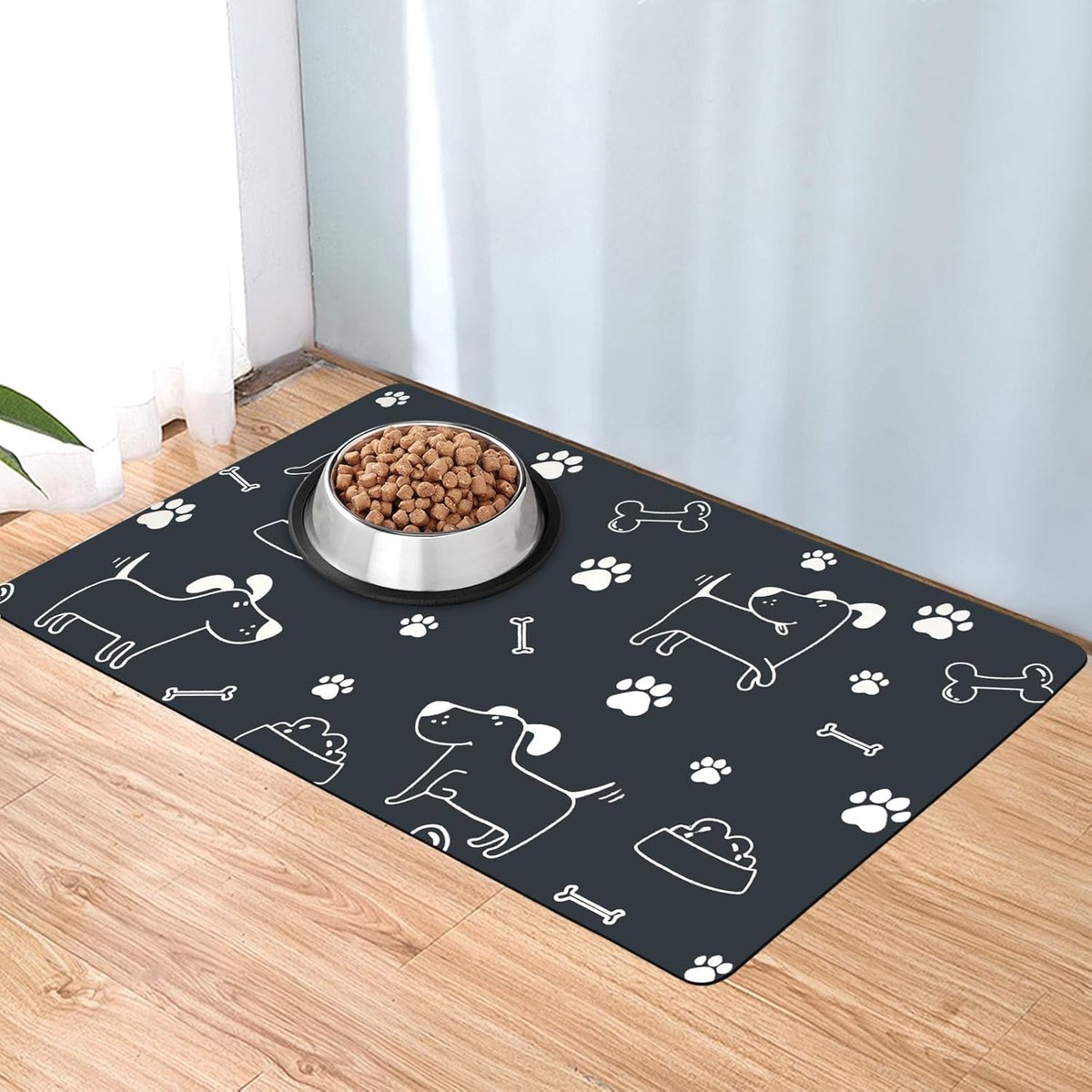 Voerbakmat Huisdier - Absorberende Mat - Schoon Eten - Sneldrogend Diatomeeënaarde - 40 X 60 cm - Donkergrijs