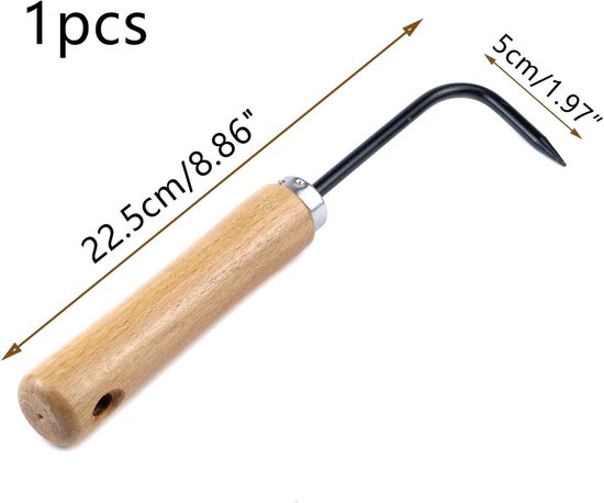 Onkruidtrekker Handgereedschap - Wortelverwijderaar Tuin - Effectief Onkruid Wieden - Roestvrij Staal Hout - 22.5cm Lengte - Natuurlijk Hout — afbeelding 2