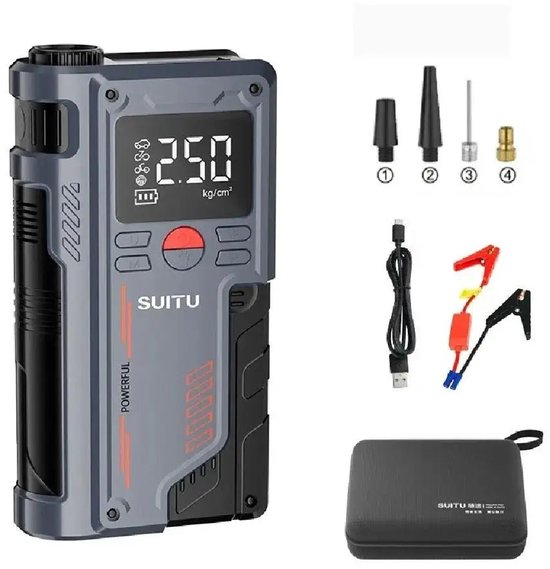 DIMICO - Jumpstarter voor auto - Jumpstarters 4-in-1 - Autobatterij starter - Auto batterij accu booster 1000A - LED - 12V - Met luchtcompressor