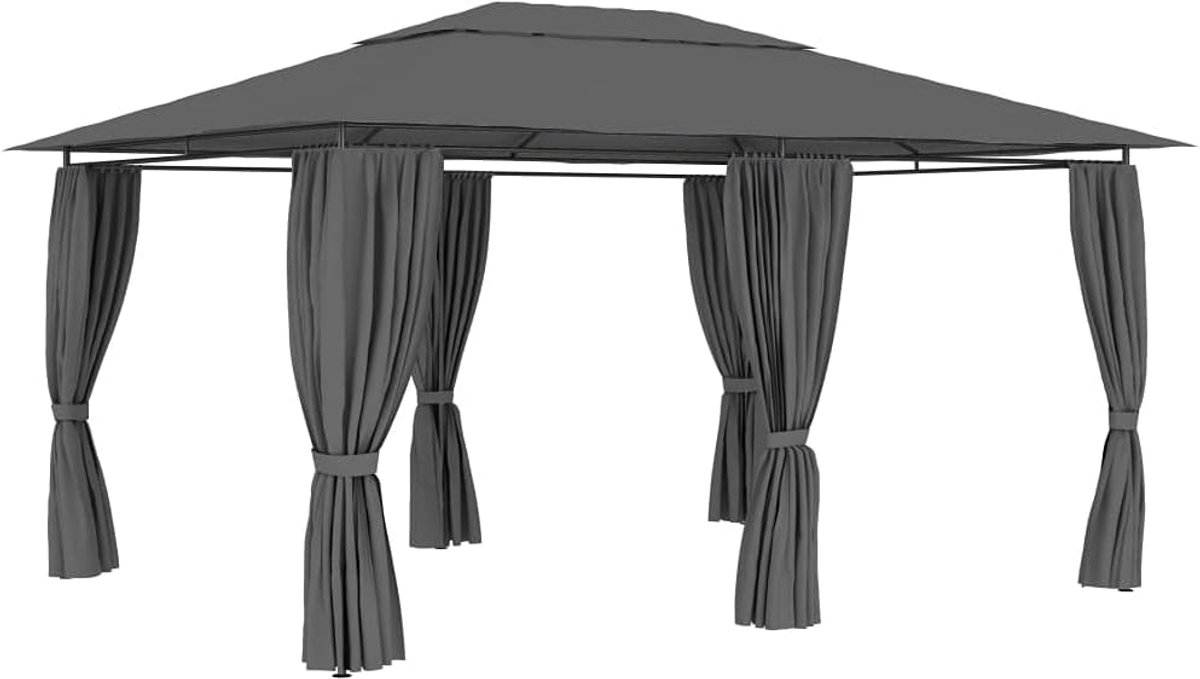 Tuinpaviljoen met Gordijnen - Partytent Gazebo - Buitenfeesten Bescherming - Waterdicht UV-bestendig - 6 x 3 Meter - Antraciet