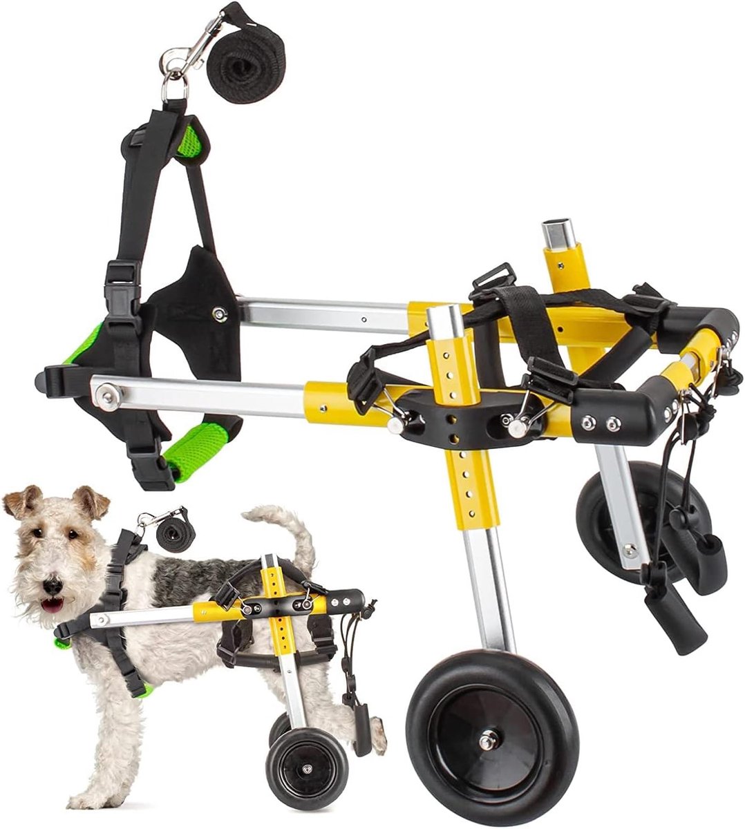 Hondenrolstoel - Hulpmiddel Honden - Mobiliteit Herstel - Verstelbaar Aluminium Frame - Voor Kleine Honden - Geel
