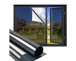 Raamfolie - 1 rol - Eenrichtings privacyfolie voor ramen - 40 cm x 2 m - Privacy spiegeleffect - Zelfklevende raamfolie - UV-bescherming en warmte-isolatie voor glazen deuren ramen - Anti-inkijk - Geschikt voor woningen en kantoren - Zwart en zilver