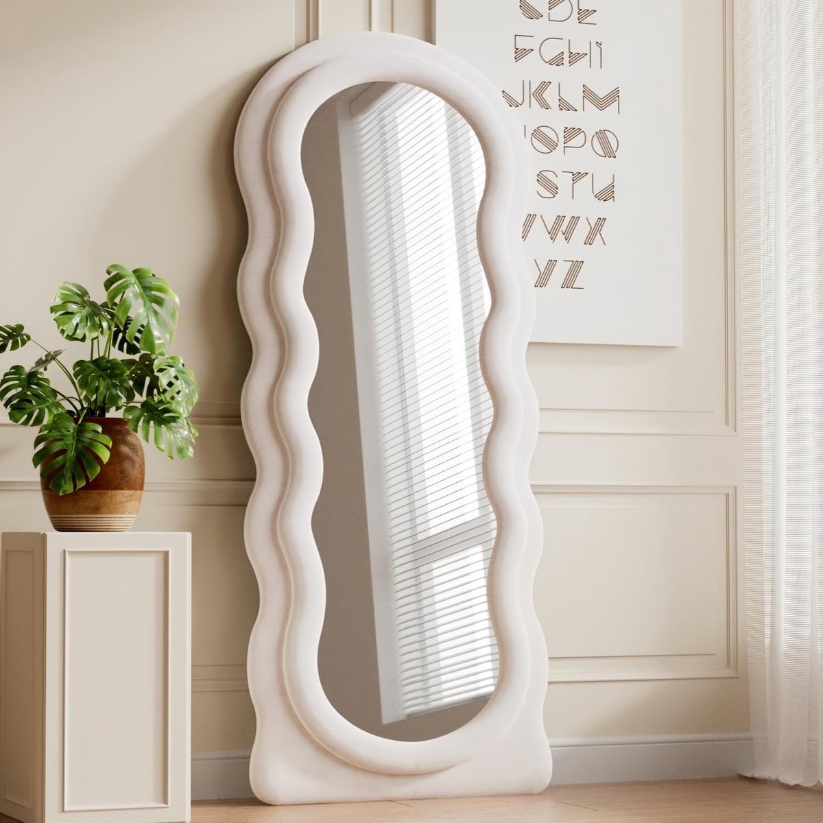 Golvende Vloerspiegel - Volledige Lengte Spiegel - Dressing en Decoratie - Onregelmatig Golvend Design - 160 x 60 cm - Wit