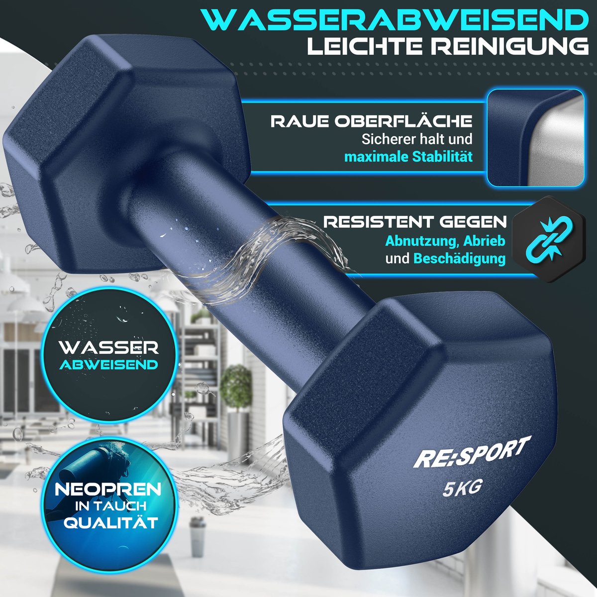 RE:SPORT® Halter Set 3 Paar 1kg–5kg, 18kg met Standaard & 3x Fitnessbanden | Antislip Neopreen Dumbbells voor Dames & Heren | Halters Halterset thumbnail 5
