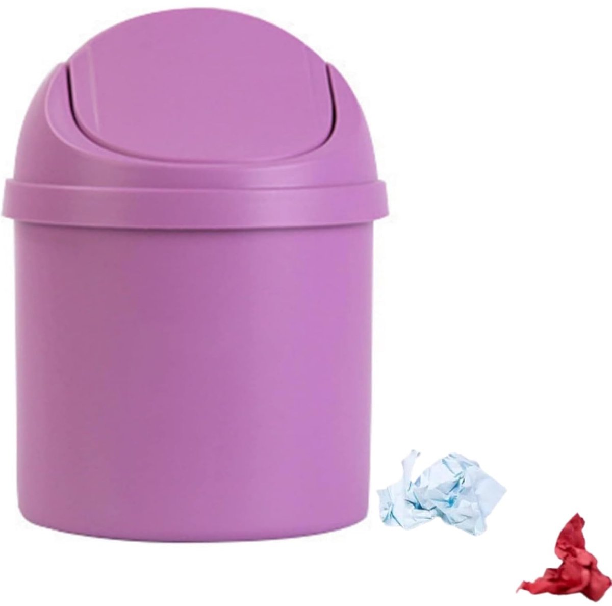 Mini prullenbak - Kleine afvalbak - Bureau opruimen - Zwenkdeksel ontwerp - Purper
