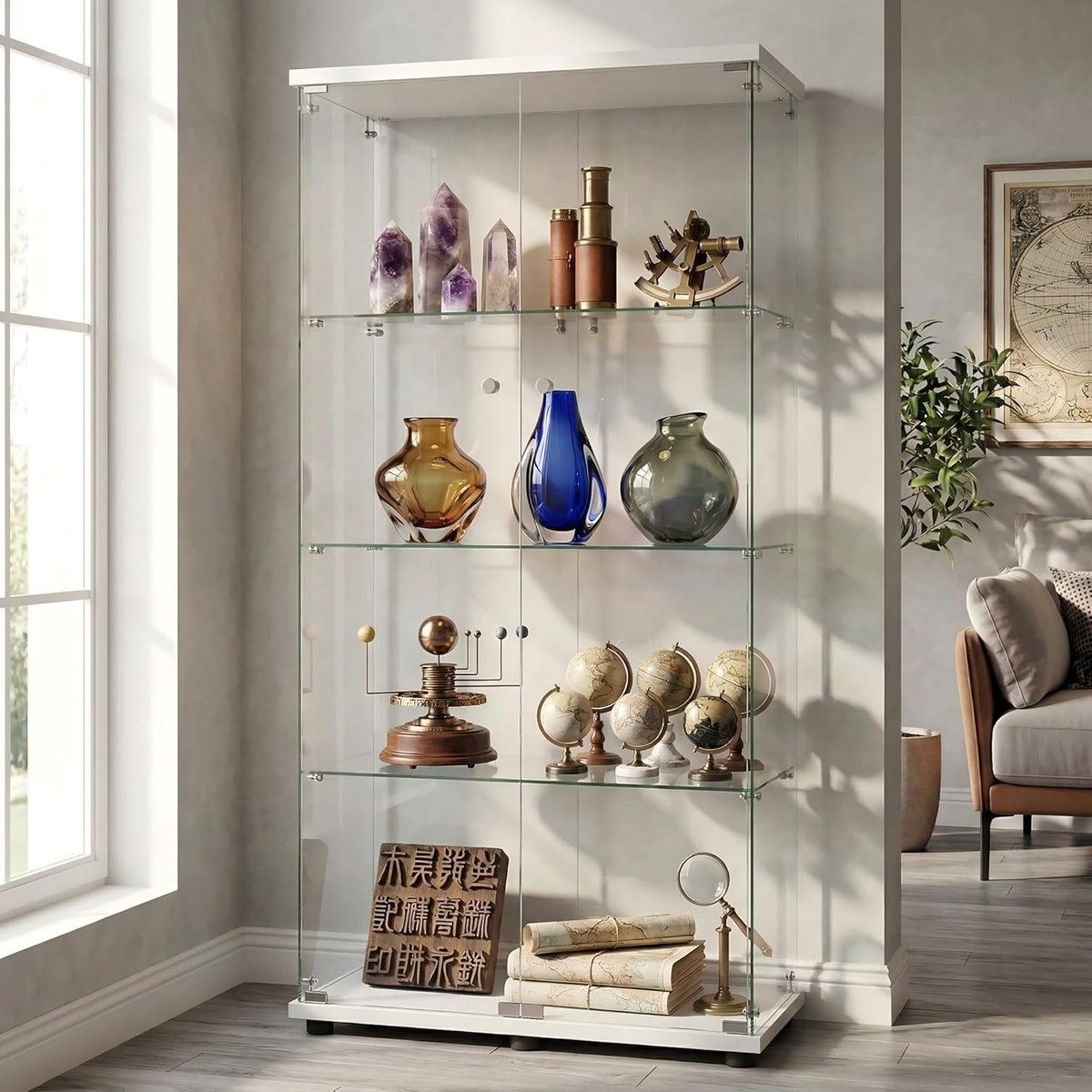 Glazen Vitrinekast - Presentatiekast - Verzamelen Tonen - 5mm Gehard Glas - 164x80x36 cm - Wit