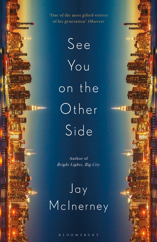 Boekomslag van 'See You on the Other Side' met een weerspiegeling van stadslichten tegen een blauwe lucht.