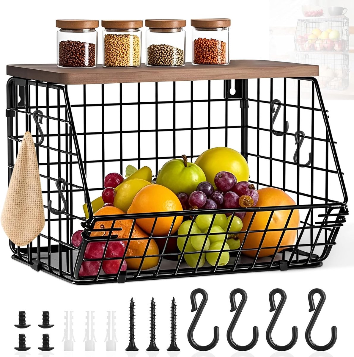 Fruitmand - Opbergmand - Keuken Organizer - Stapelbaar Ontwerp - Zwart