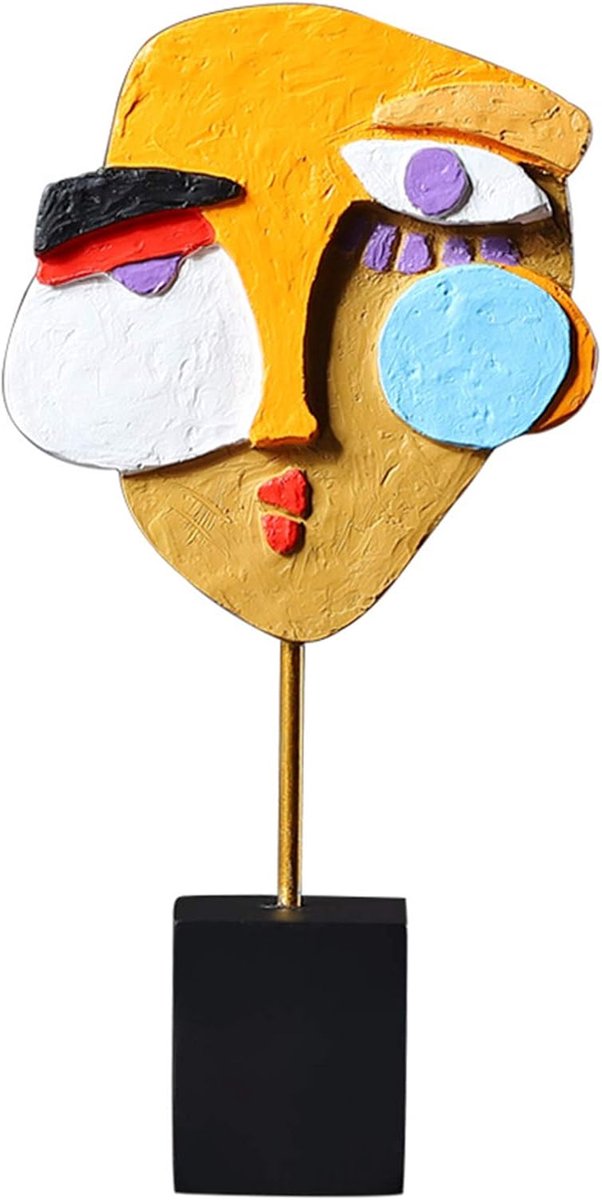 Abstracte Sculptuur - Hars Beeld Kunst Decoratie - Interieur Verfraaien - Creatief Gezicht Design - 25 cm Hoog - Veelkleurig