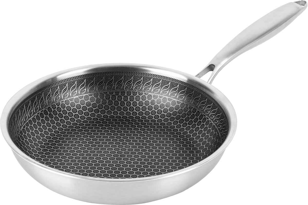 RVS Koekenpan - Antiaanbak Pan - Gelijkmatige Warmte - Honingraat Structuur - 28 cm