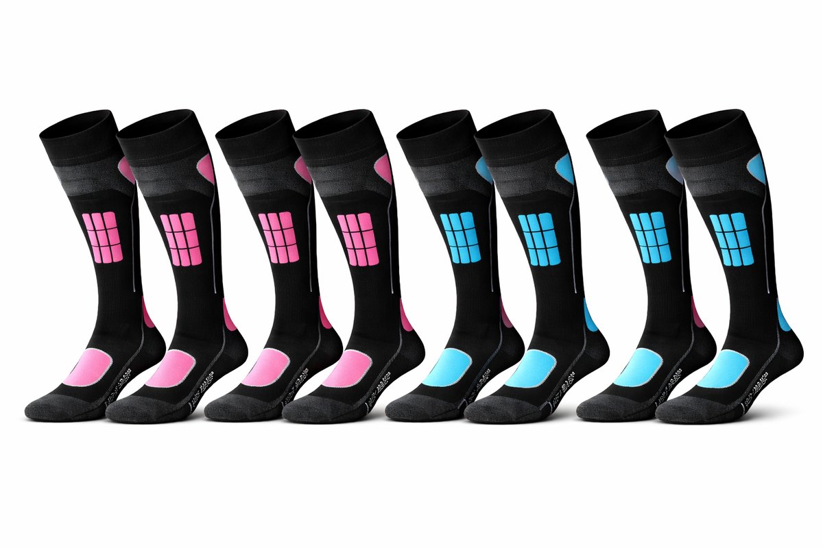 STARK SOUL Skisokken Set van 4 paar – wandelsokken Thermo Outdoor & Sport Unisex – Verstevigde Zones – Elastisch Comfort – Sokken heren sokken dames – –42 Roze