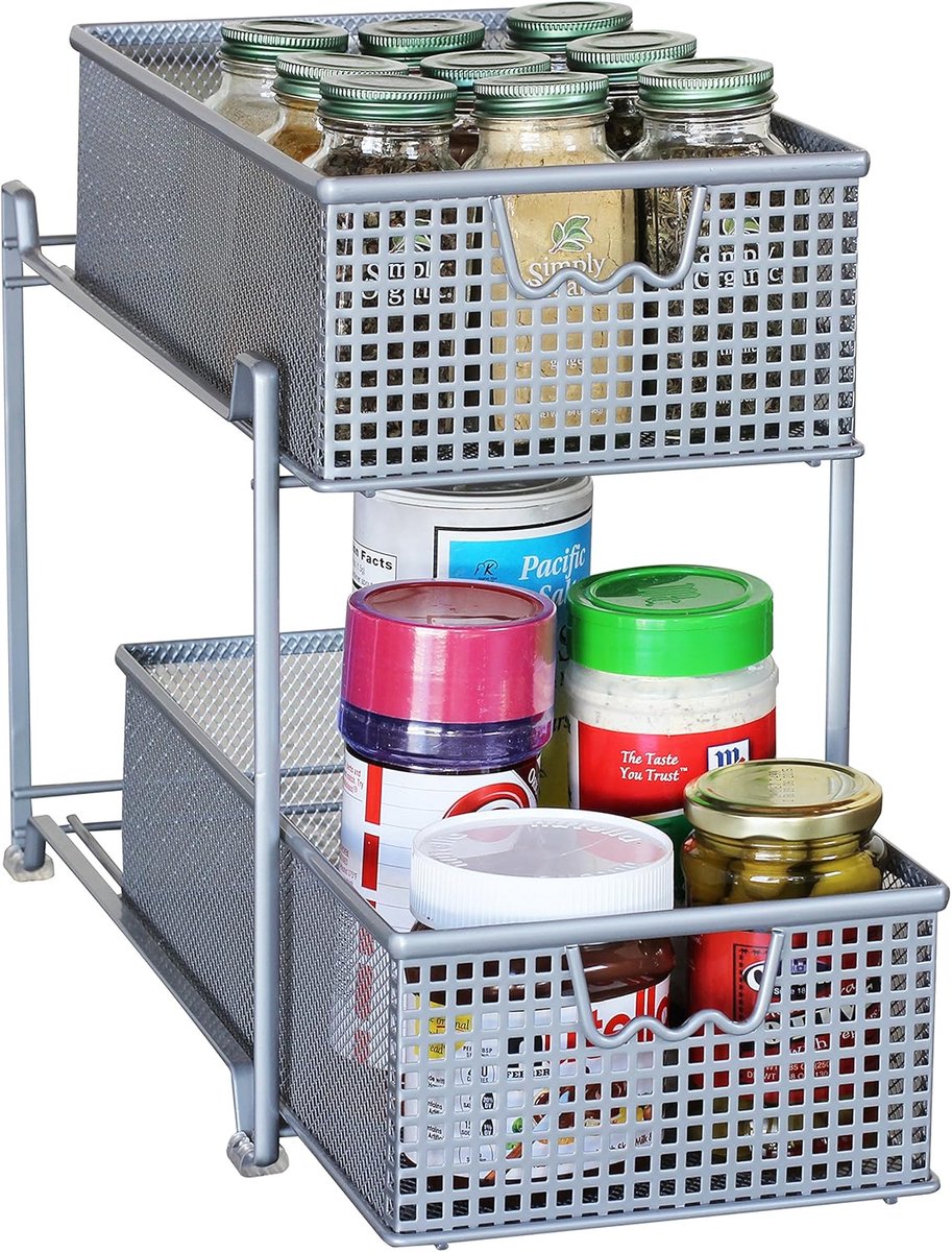 Lade Organizer - Kast Mand - Keuken Opbergen - Uittrekbaar Ontwerp - 2 Lades - Zilver