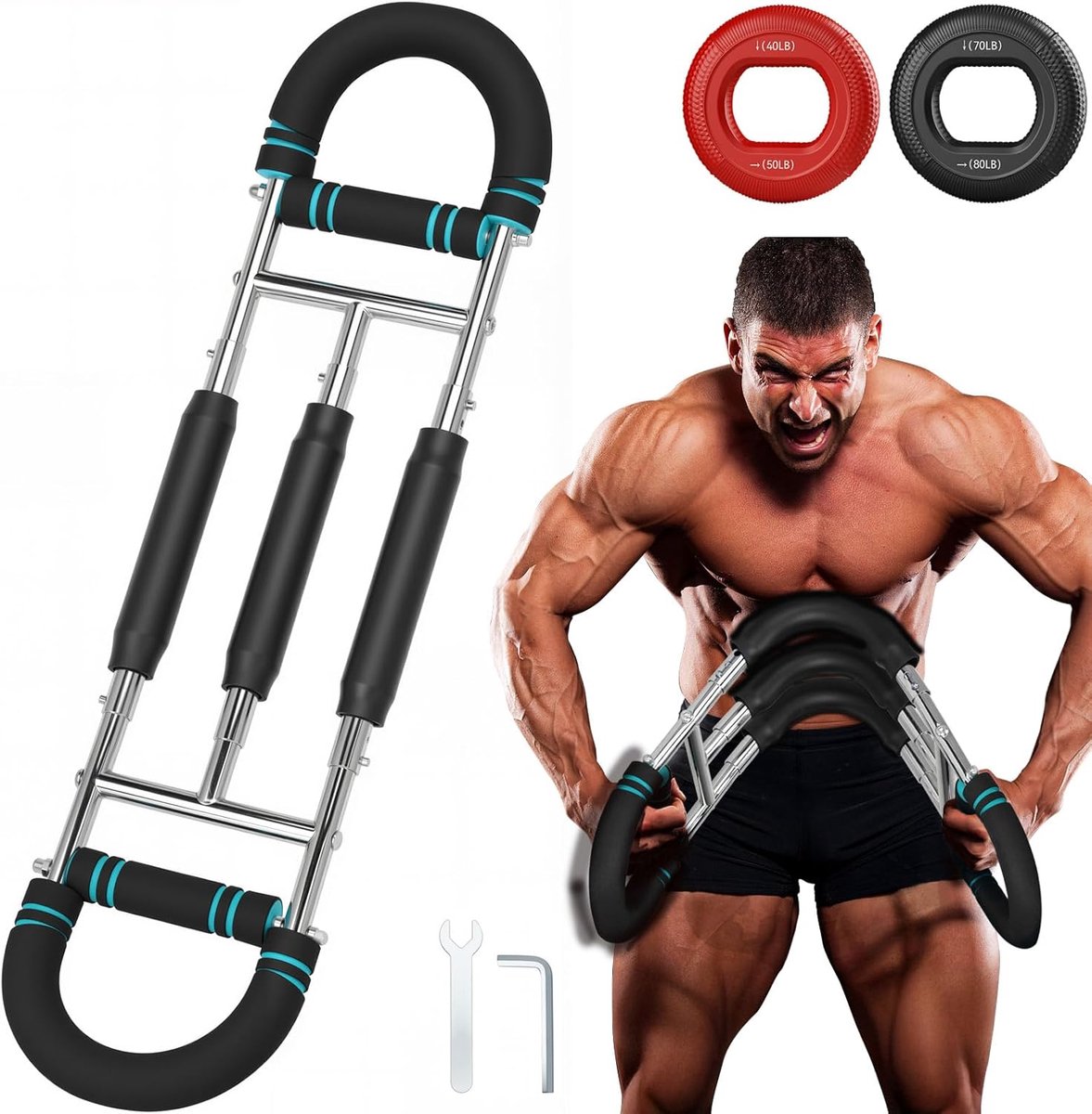 Armtrainer - Borsttrainer - Spieropbouw Thuis - Verstelbare Weerstand - 30-50 kg - Blauw Zwart