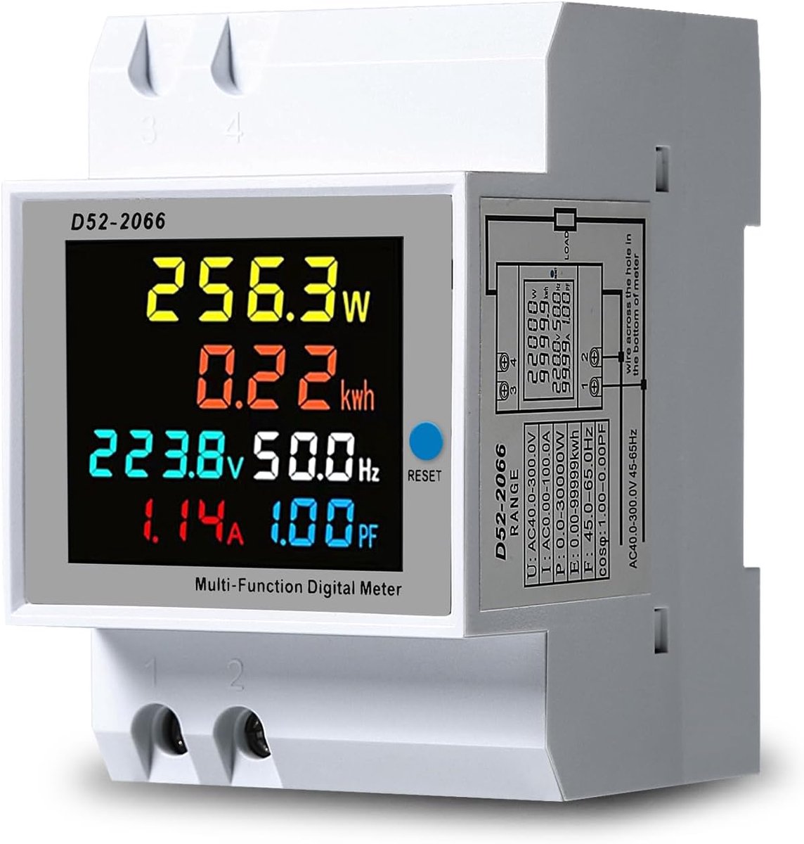 Stroommeter DIN-rail - Energieverbruik meter - Installatie controle - 6-in-1 display - 100 A 220 V - Zwart