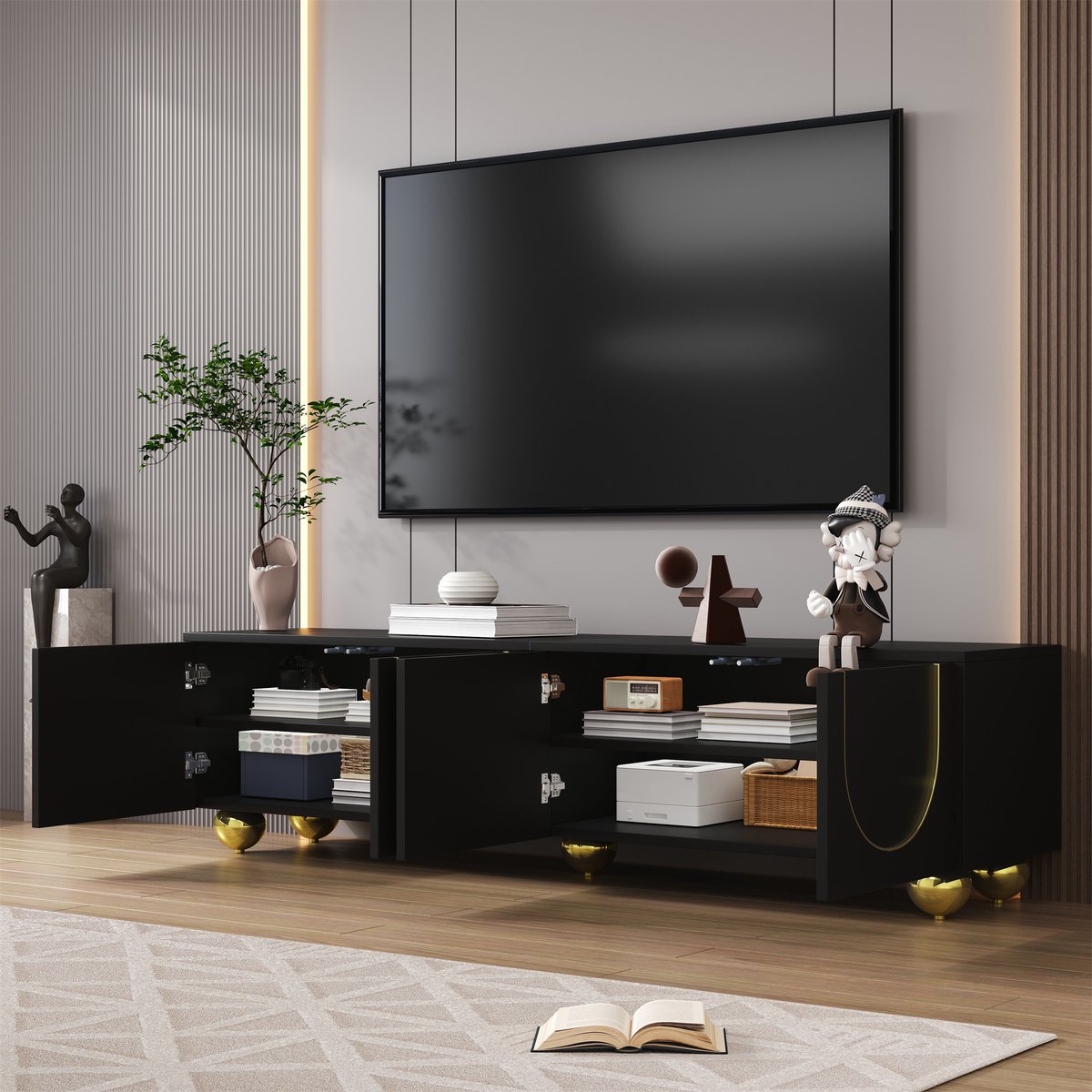 MODENUIT Tv-kast - Vier Deuren Met Drukopening En Legplanken - Voor Woonkamer - Spaanplaat