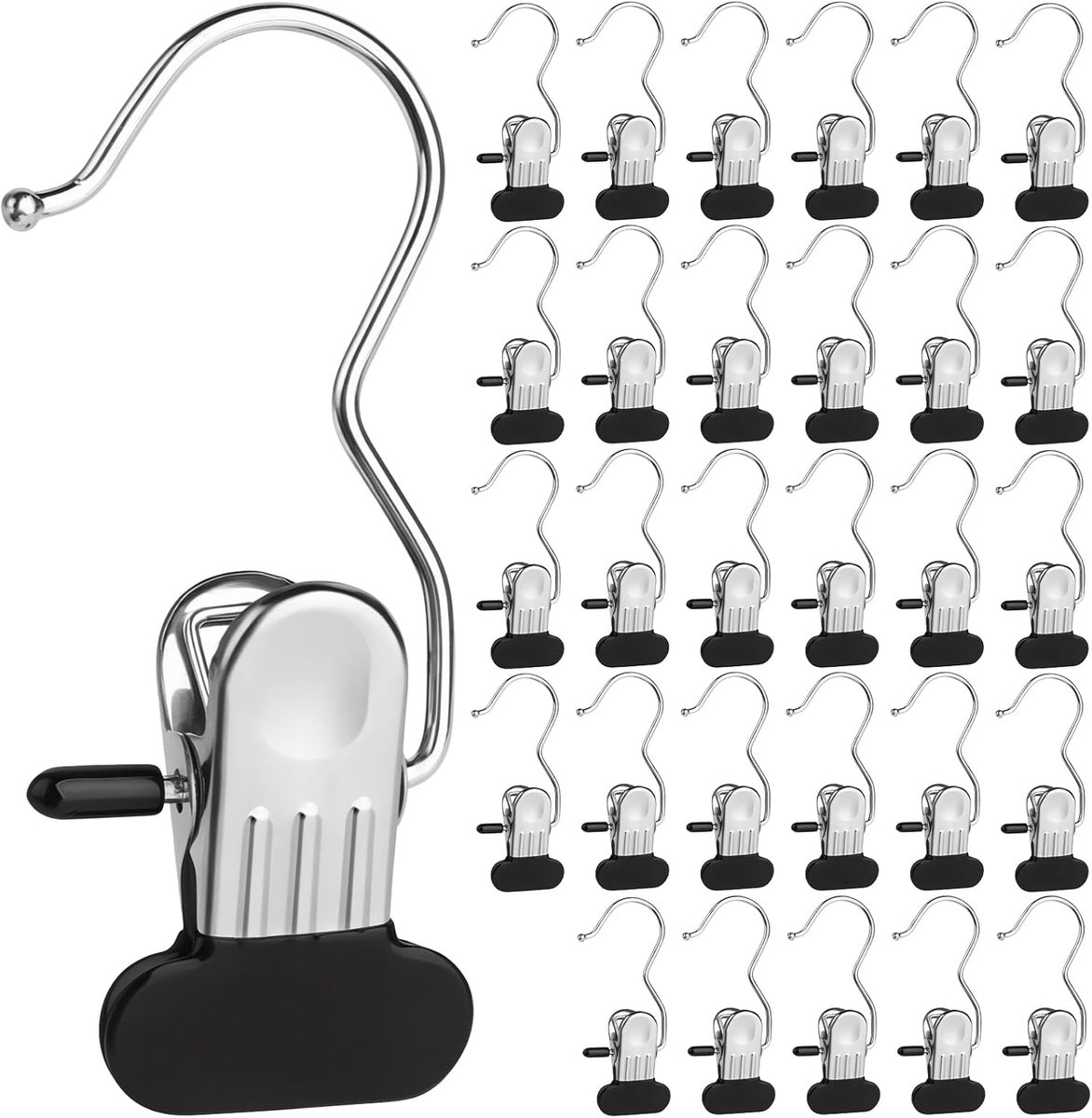 Wasnijper Haken RVS - 30 Stuks - Kledinghanger Clips - 360° Draaibaar - Kledingkast Organizer