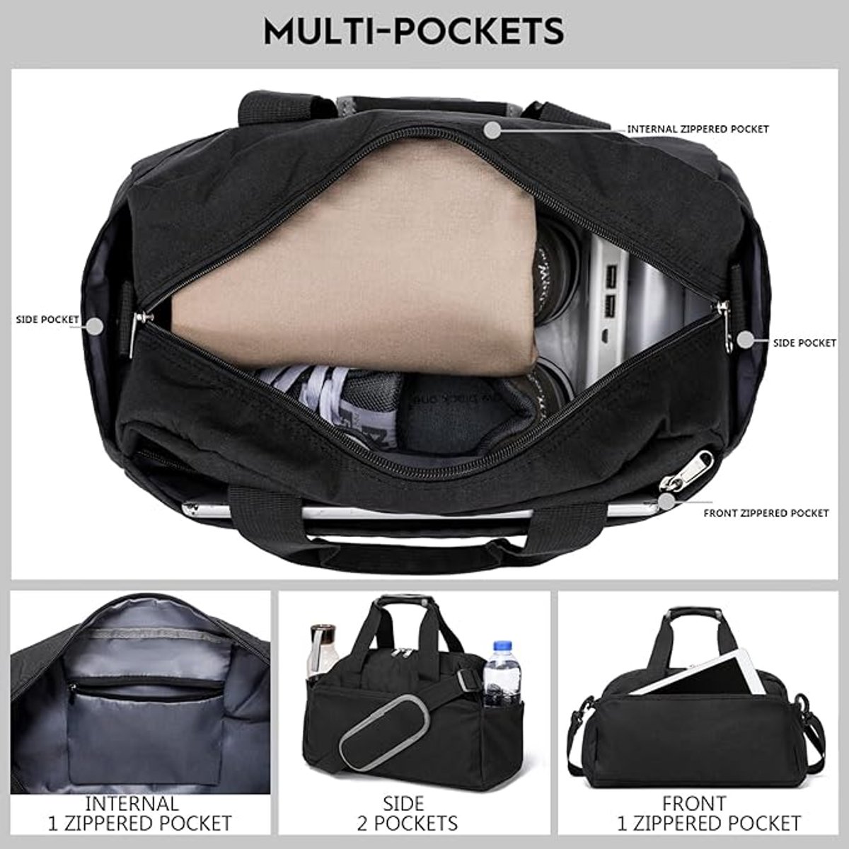 Kleine sporttas voor heren en dames, mini-reistas voor reizen en sport, lichtgewicht handbagagetas, 35,5 cm thumbnail 4
