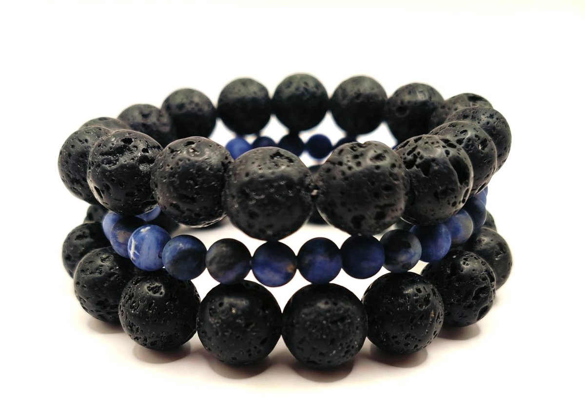 Powerarmband - Lavasteen en Lapis Lazuli - Matte afwerking - Powerbeads