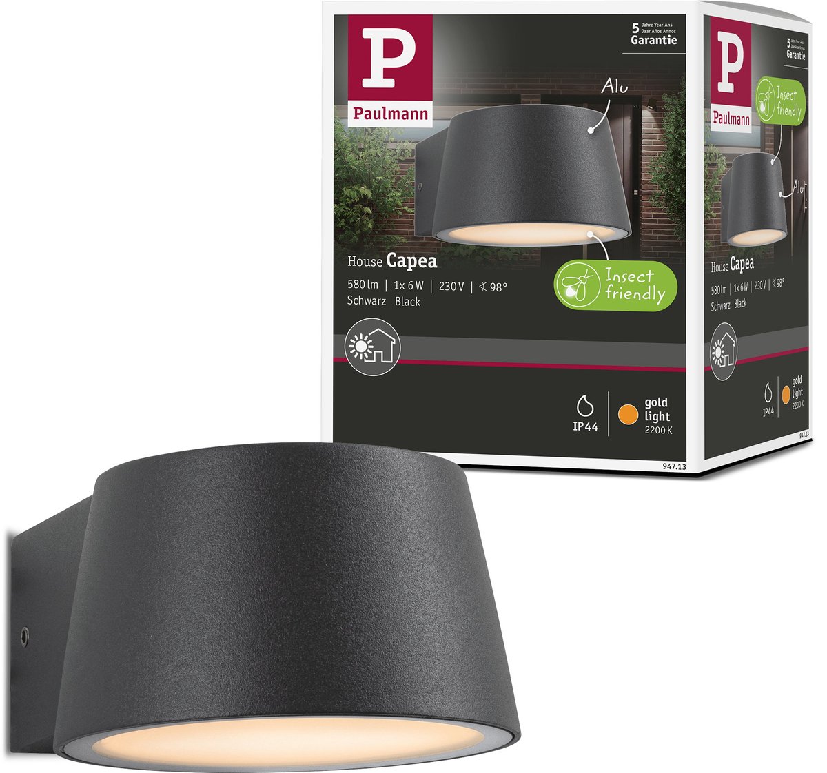 LED-wandarmatuur voor buiten Capea insectvriendelijk IP44 96x128 mm 2200K 6W 550lm 230V 98° Antraciet Aluminium