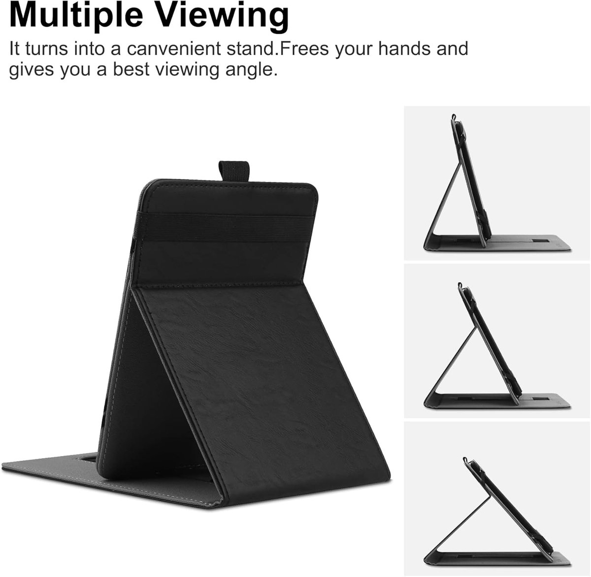 Universele Beschermhoes voor 6" 6.8" 7" eReaders, Folio Stand Cover met Handstrap Compatibel met Kobo/Tolino/Pocketook/Sony/paperwhite 6/6.8/7 inch e-book reader - Zwart – foto 4