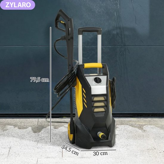 Hogedrukreiniger met 5-delige Accessoires - 1800W - 135 bar - 540 l/h - Incl. 5m Slang, Verstelbare Spuitstukken en Accessoires - Auto Was Set - Terrasreinigers - Hogedrukspuit - Geel+Zwart van Merkloos	 — afbeelding 4