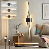 Rosnek Draadloze Wandlamp Oplaadbaar – Instelbare Kleurtemperatuur & Helderheid, Afstandsbediening met USB-C - 15-55 uur Werking – Moderne LED Muurlamp met Dubbele Zijverlichting, Timer en Touch Bediening – Zwart Aluminium Design -1 Stuk (Model A)