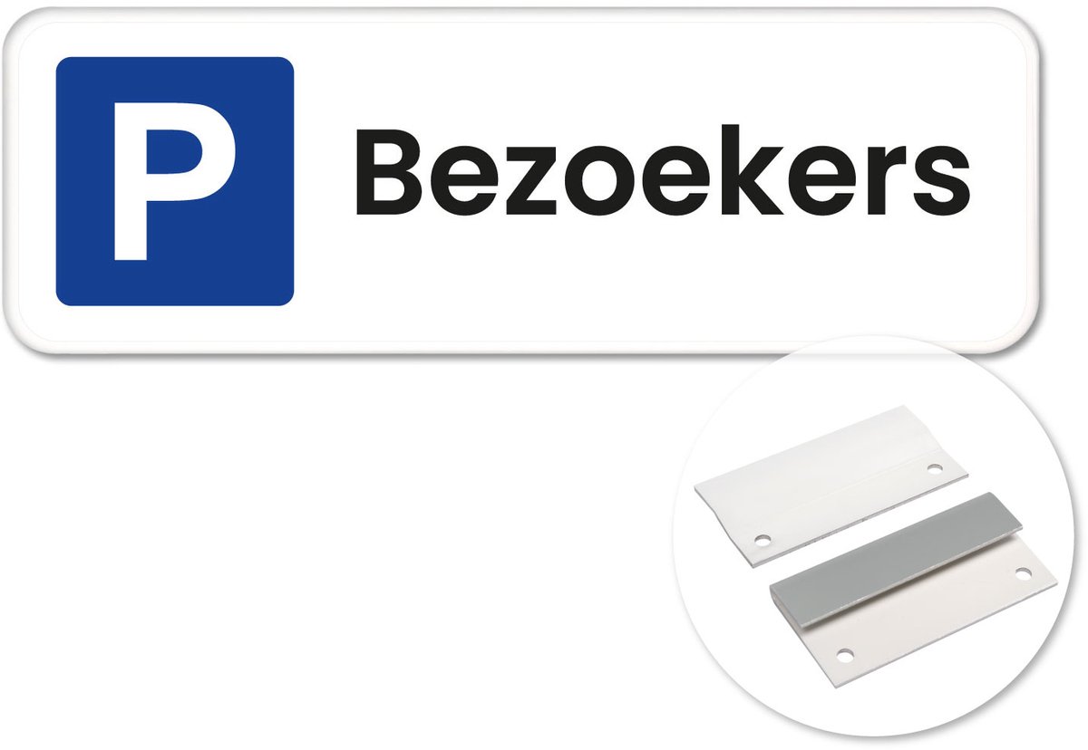 Parkeerbord Bezoekers 1 - Weerbestendig Aluminium - 60x20 cm - Bevestiging: Met muur-/ wandmontage beugels