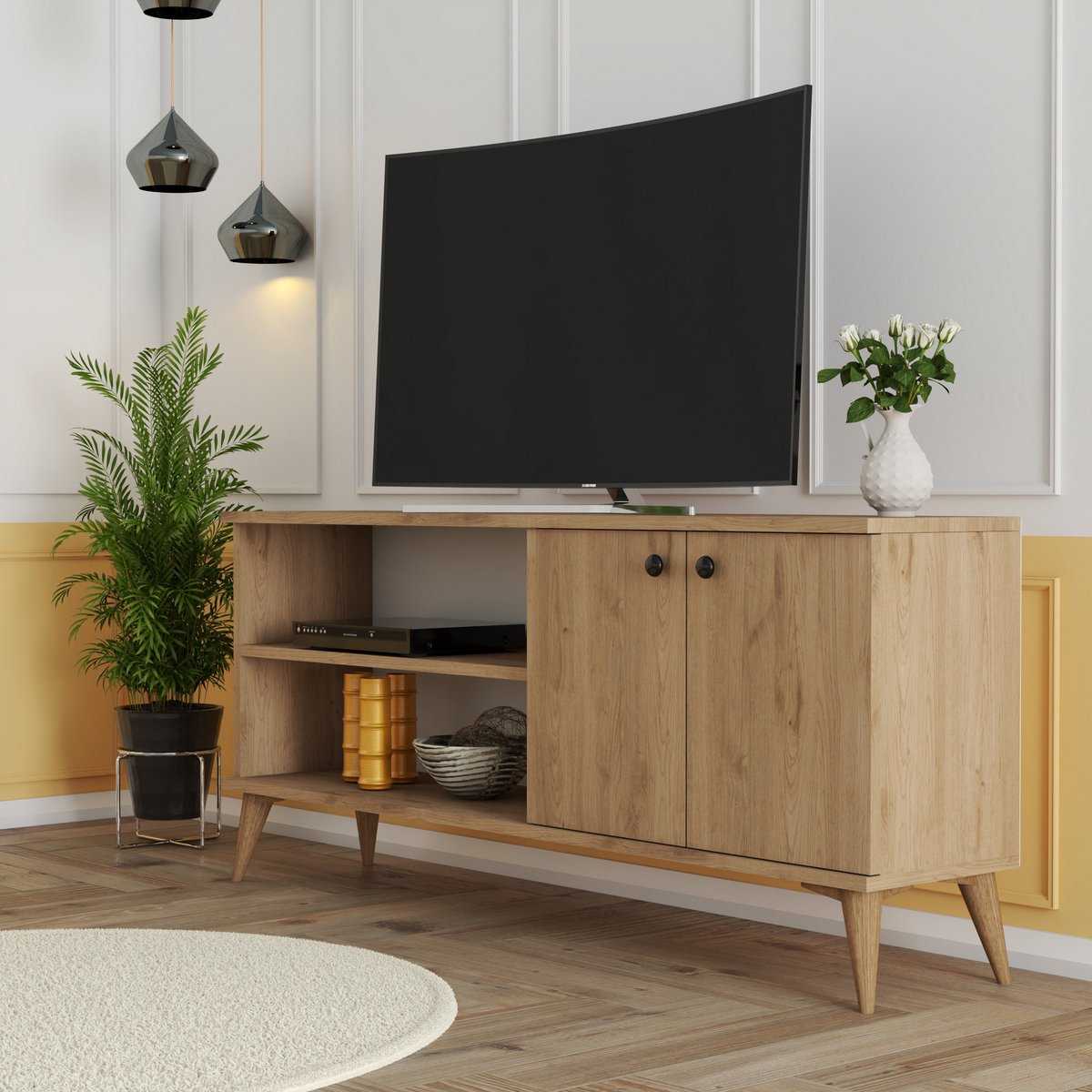 Skye Decor , Tv-standaard, Everest 1572, Gemelamineerde spaanplaat, Eiken, 138 x 29,5 x 60 cm Oak