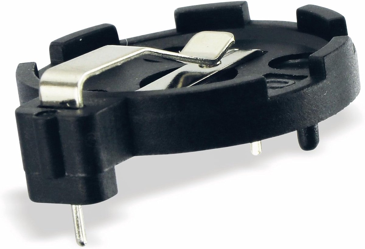 Batterijhouder - Knopenbatterij Houder - Printmontage - Voor 3 Batterijtypes - 27x22x5 mm - Zwart
