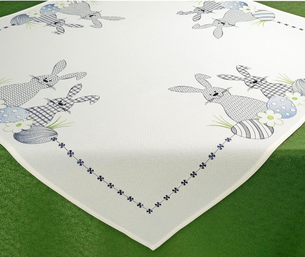 Tafelloper - Paasdecoratie - Feestelijke Tafel - Modern Geborduurd - 40x140 cm - Wit Blauw