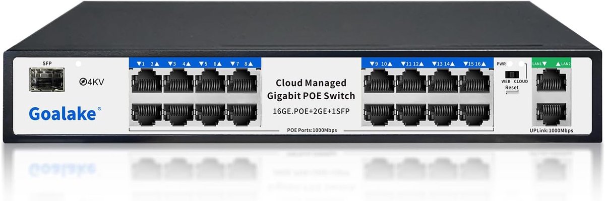 Gigabit Ethernet Switch - Netwerk Hub - PoE+ Apparaten - 16 PoE+ poorten - 27x18x4.5 cm - Zwart