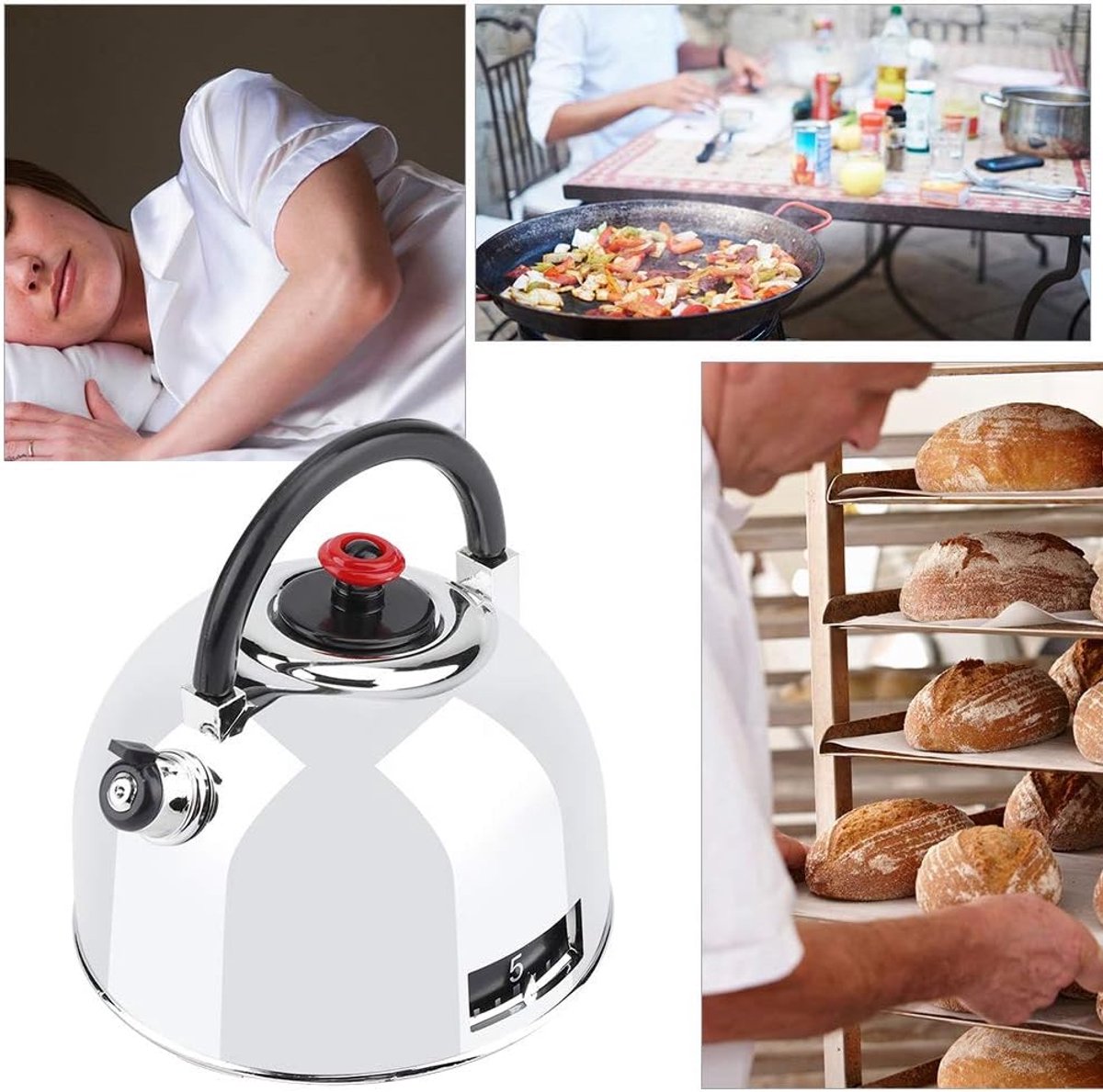 Kookwekker - Keuken Timer - Koken & Bakken - Mechanisch Geen Batterijen - 7.5 x 7.5 cm - Zilver