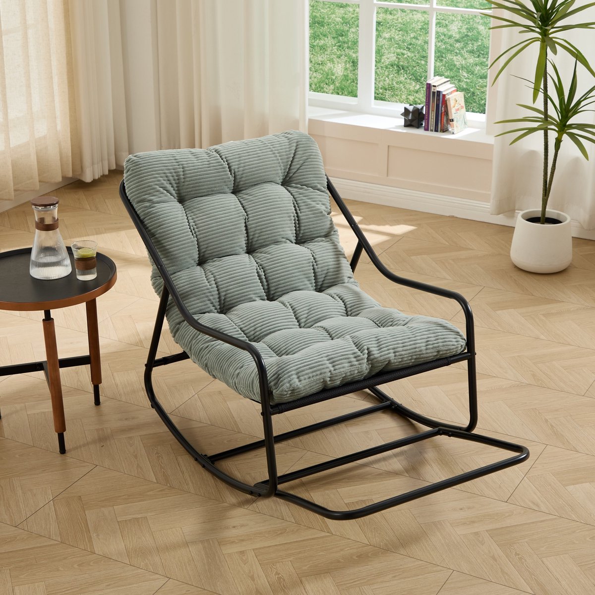 Sweiko Schommelstoel - Met kussen - Corduroy - Metalen frame - Licht groen
