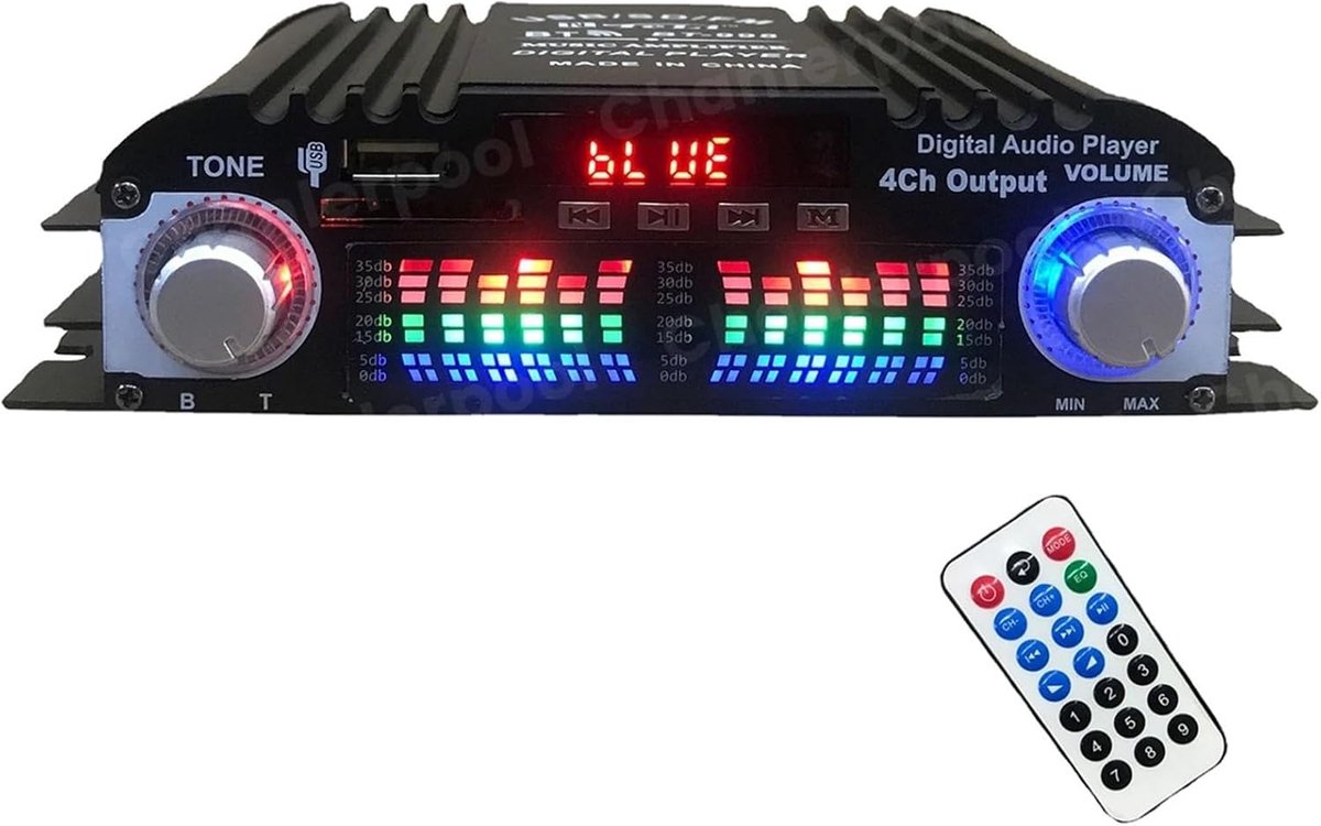 Audio Versterker - 4 Kanaals Receiver - Muziek Afspelen - Bluetooth FM SD - 1600W Piekvermogen