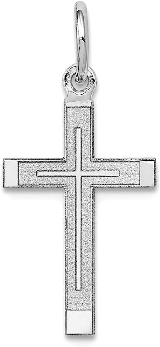 Kruis Hanger - Religieus Goed - Dagelijks Dragen - Graveerbaar Gepolijst - 11 x 23mm - Wit Goud